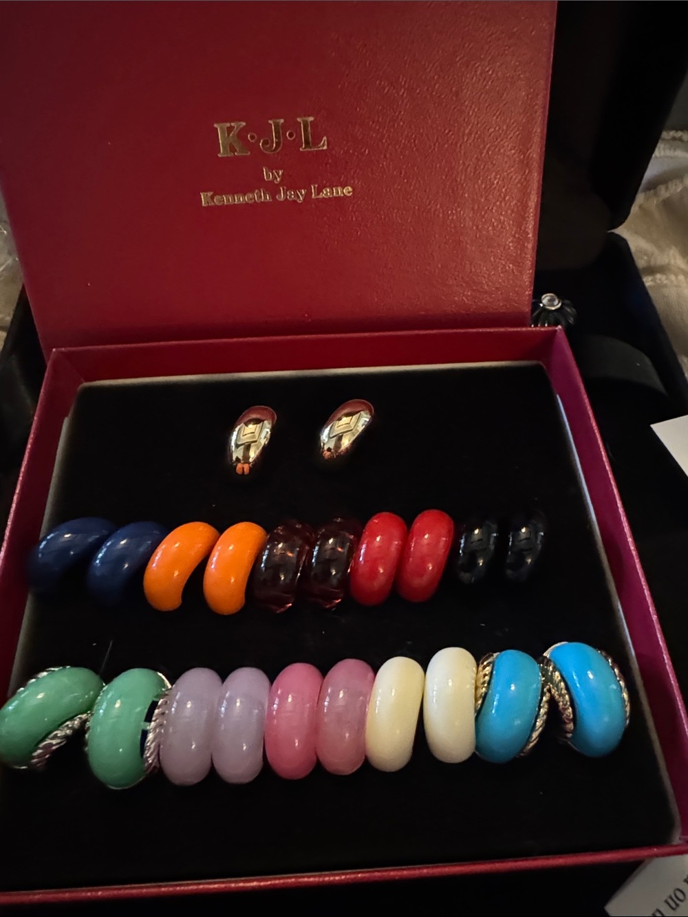 Rare KJL by Kenneth Jay Lane Multicolor Resin Hoop Earrings Assorted Colors NWT
